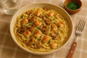 Vitamine K arm recept • Romige najaarspasta met champignons, prei en kip • De Nationale Trombose Dienst normaal