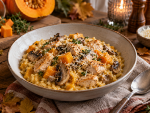 Romige herfst-risotto met kip en pompoen • De Nationale Trombose Dienst